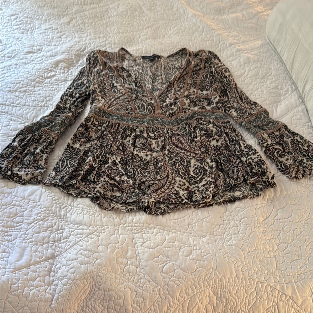 American Eagle Outfitters Brown Tan Peplum Blouse
